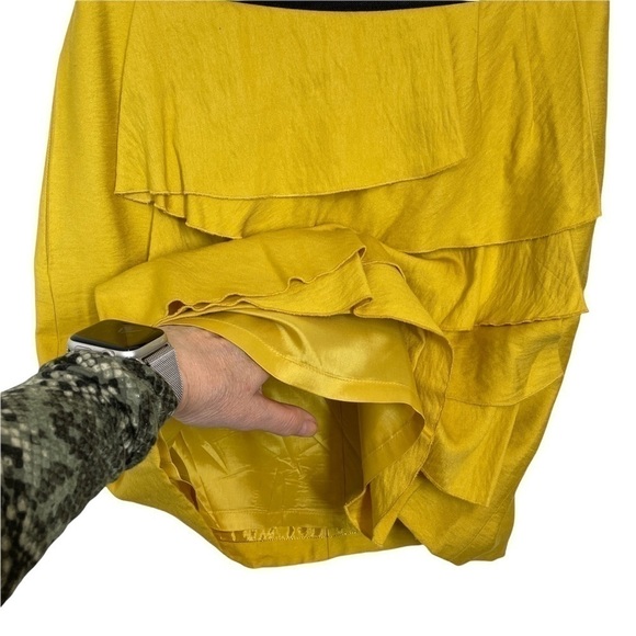 BCBGMaxAzria Mustard Layered Skirt Black Elastic Waist Lined Side Pockets Sz 0 - Picture 6 of 11